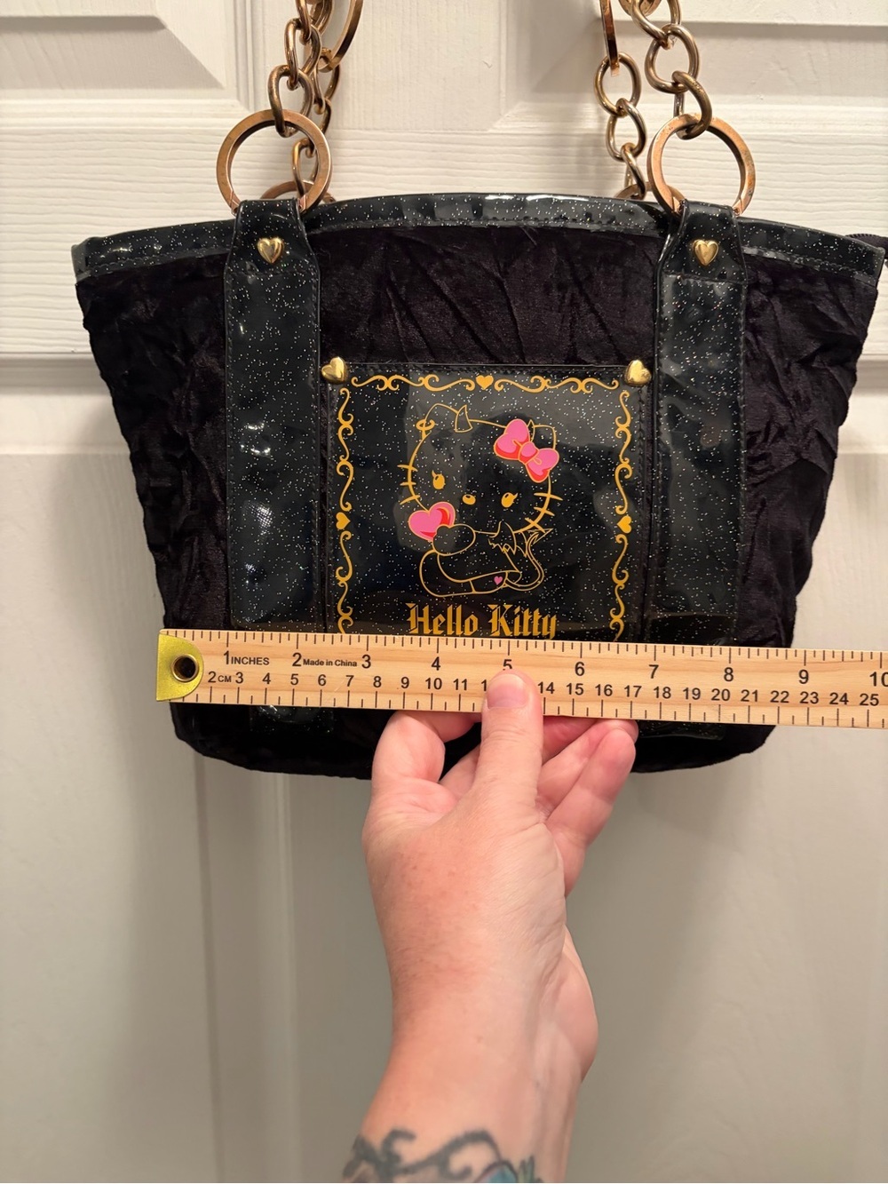 Sanrio Hello Kitty 2008 Gothic Velvet Chain Tote Y2K Kawaii Purse - Picture 3 of 12
